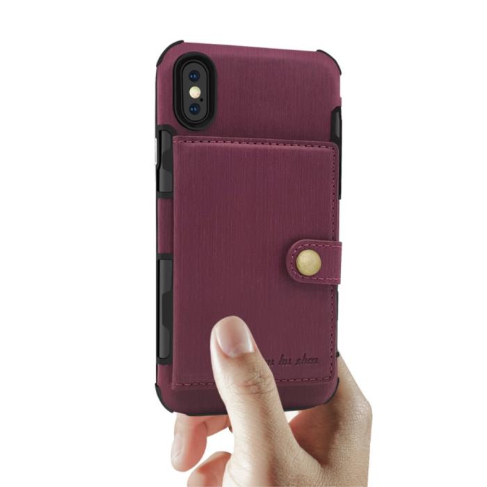 OEM - Anti-Drop Brushed Cloth Coated Skal Med Kortfodral till iPhone XS / X - Svart