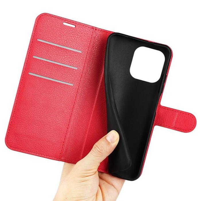 OEM - Litchi Flip iPhone 14 Pro Max Plånboksfodral - Röd
