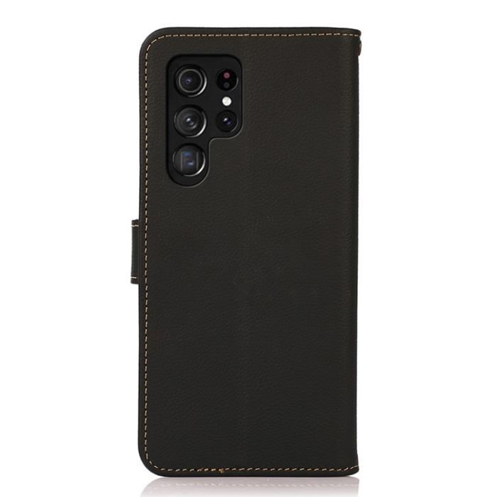KHAZNEH - KHAZNEH Galaxy S23 Ultra Plånboksfodral Äkta Läder RFID - Svart