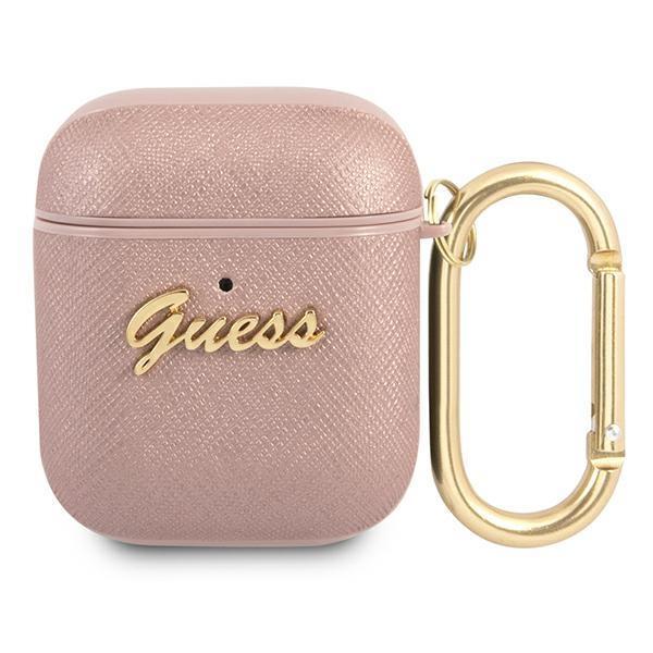 Guess Saffiano Script Metal Collection Skal AirPods - Rosa | 2353 | AlltMobil