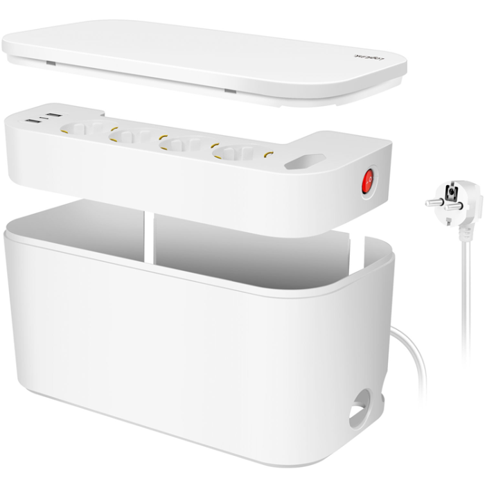 LogiLink - LogiLink Cable box - Kabelgömma med grenuttag + USB-A/USB-C-laddning Vit