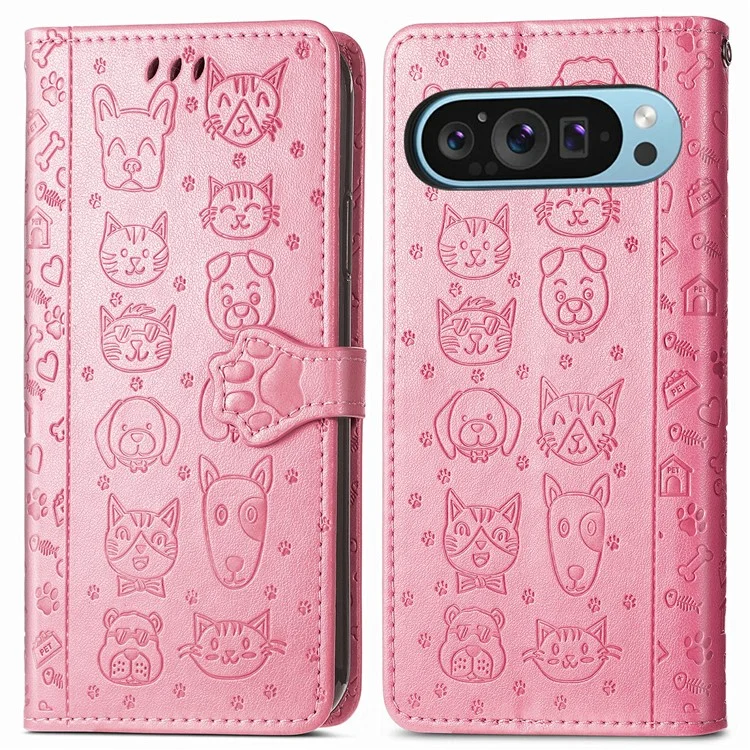 Google Pixel 10/10 Pro Plånboksfodral Cat Dog Pattern - Rosa | 2353 | AlltMobil