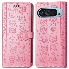 A-One Brand - Google Pixel 10/10 Pro Plånboksfodral Cat Dog Pattern - Rosa
