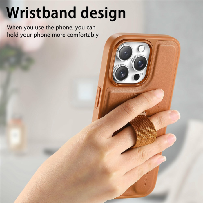 CASENEO - CASENEO iPhone 16 Pro Max Mobilskal MagSafe med Handrem - Brun