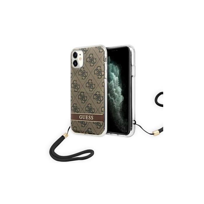Guess - Guess iPhone 11 Skal Hårt Fodral Brun Print med Snöre