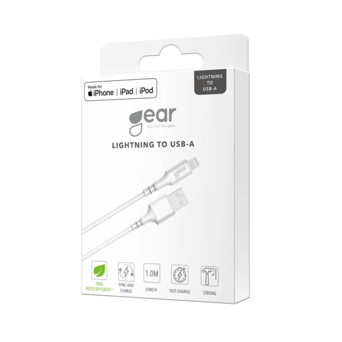 GEAR - GEAR USB-A till Lightning kabel 1m Vit MFI Rund kabel