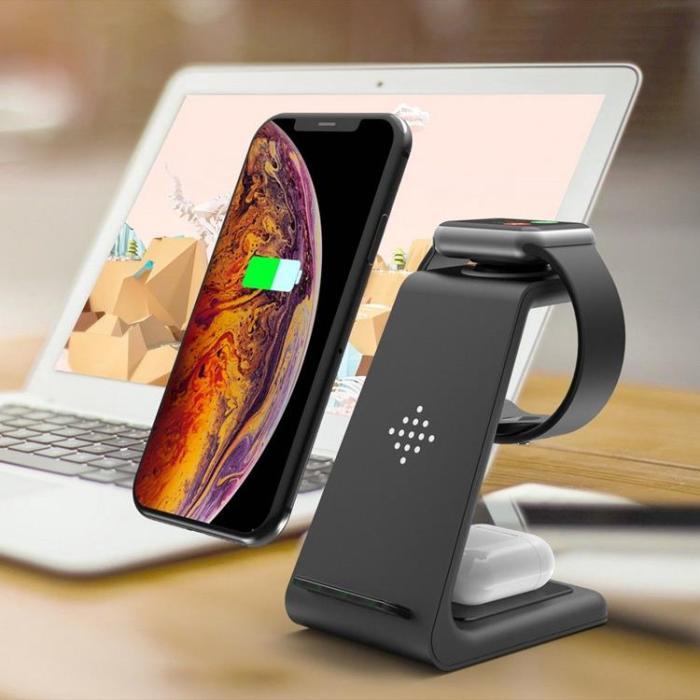 Tech-Protect - Tech-Protect 3-in-1 Trådlös laddare iPhone, Apple Watch, AirPods A8 - Svart