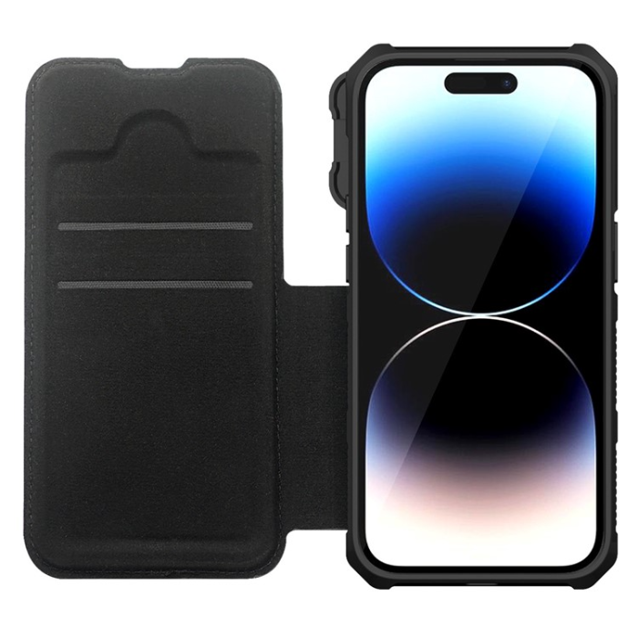 OEM - iPhone 14 Pro Max Plånboksfodral PU Läder Shockproof - Svart