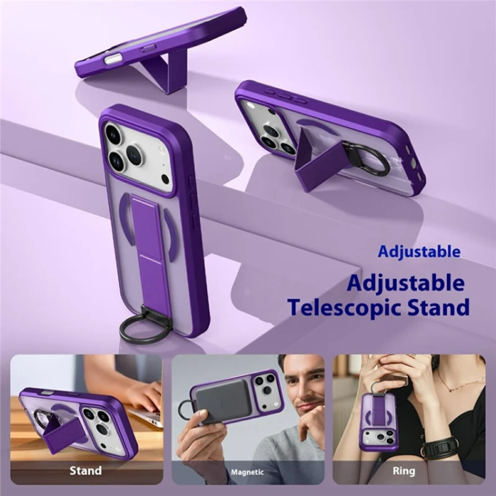 A-One Brand - iPhone 17 Pro Max Mobilskal Magsafe D-Ring Kickstand - Lila