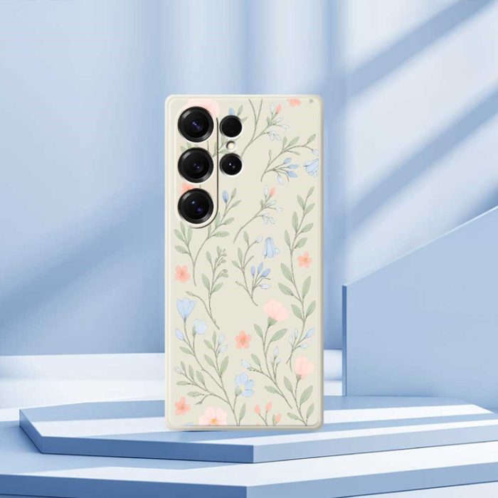 A-One Brand - Galaxy S25 Ultra Mobilskal Pink Blue Flowers Straight Edge - Lila