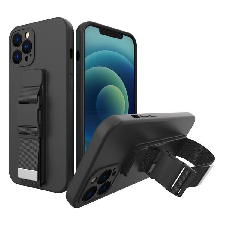 Rope Gel Airbag Skal Med Lanyard iPhone 12 Pro Max - Svart