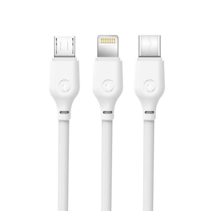 XO - XO 3in1 USB/MicroUSB/Lightning/Typ-C 1m 2.1A NB103 - Vit