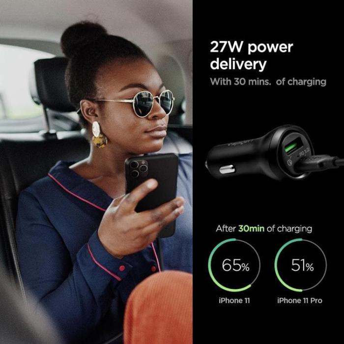 Spigen - Spigen 2-Port Billaddare Steadiboost - Svart