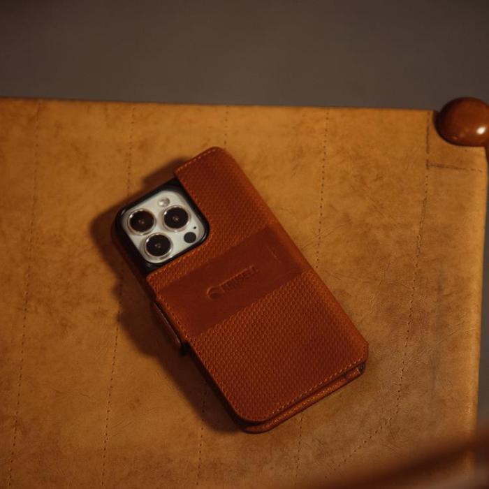 Krusell - Krusell iPhone 13 Mini Plånboksfodral Äkta Läder - Cognac