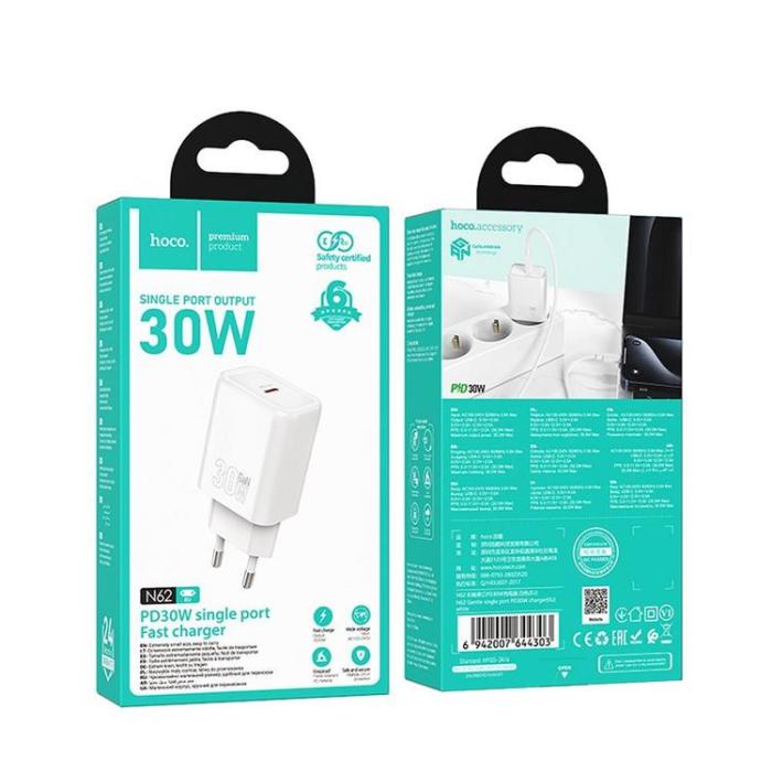Hoco - HOCO Snabbladdare USB-C 30W N62 PD QC - Vit