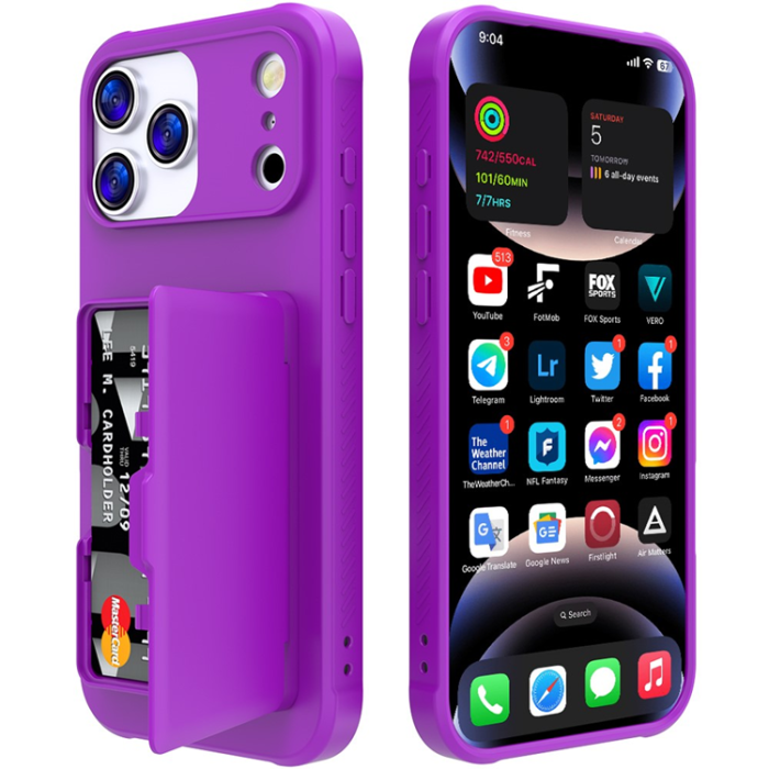 A-One Brand - iPhone 17 Pro Mobilskal Korthållare Mirror Kickstand - Mörklila