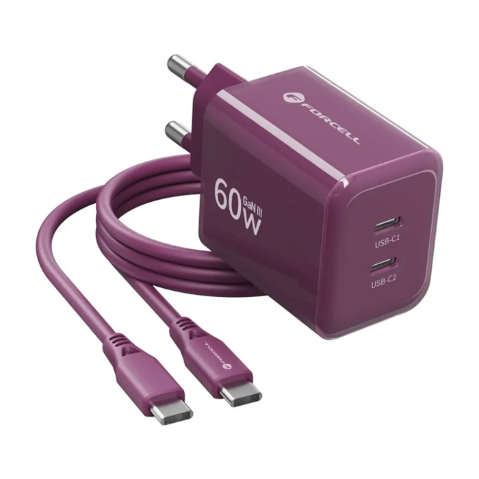 Forcell - Forcell Snabbladdare 60W Med Kabel USB-C F-Energy GaN III Crystal