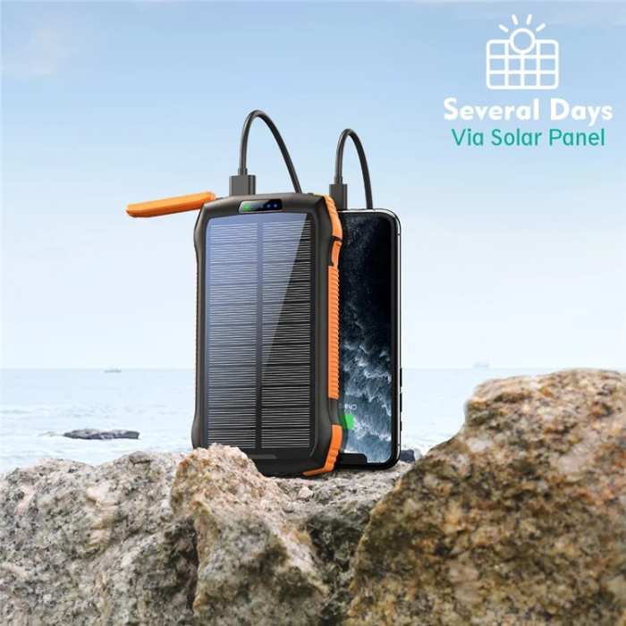 A-One Brand - Powerbank 20000mAh 3x USB/1x USB-C Solar Trådlös laddning