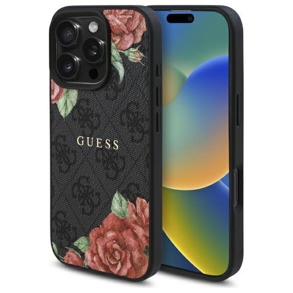 Guess iPhone 16 Pro Max Mobilskal MagSafe 4G Flowers Print - Svart | 2353 | AlltMobil