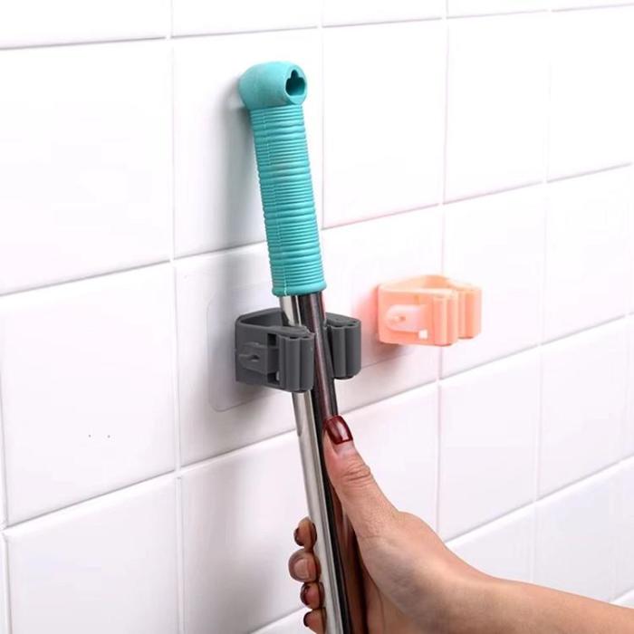 OEM - Väggmonterad Kvastmopphållare Självhäftande - Grå