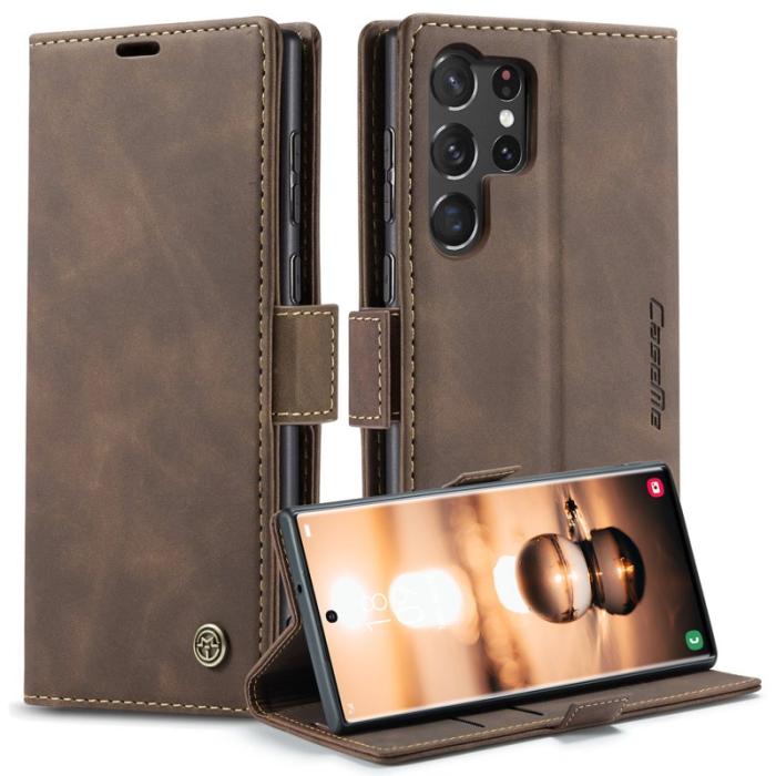 Caseme - CASEME 013 Series Samsung Galaxy S23 Ultra Konstläder Plånboksfodral Brun