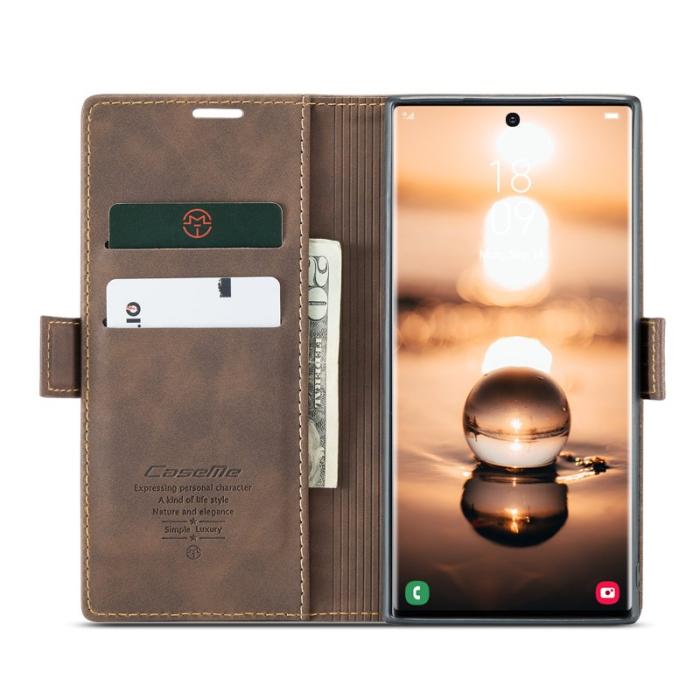 Caseme - CASEME 013 Series Samsung Galaxy S23 Ultra Konstläder Plånboksfodral Brun