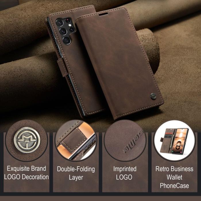 Caseme - CASEME 013 Series Samsung Galaxy S23 Ultra Konstläder Plånboksfodral Brun
