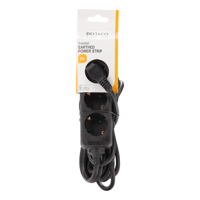 UTGATT1 - Deltaco Grenuttag Outlet 3xCEE 7/3 1xCEE 7/7 5m - Svart