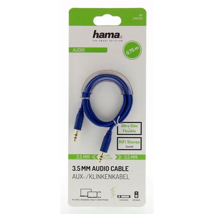 Hama - HAMA Ljud Kabel Flexi-Slim 3.5mm/0.75m - Guld/Blå