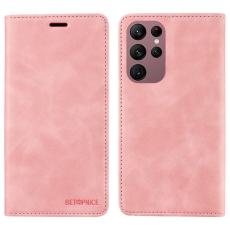 BETOPNICE - BETOPNICE 003 Pl&aring;nboksfodral f&ouml;r Samsung Galaxy S22 Ultra - Konstl&auml;der - Rosa