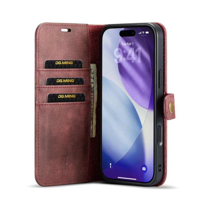 DG.MING - DG.MING iPhone 17 Pro Max Plånboksfodral Äkta Läder Avtagbart - Röd