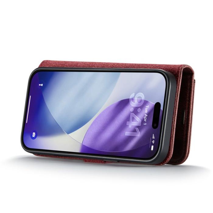 DG.MING - DG.MING iPhone 17 Pro Max Plånboksfodral Äkta Läder Avtagbart - Röd