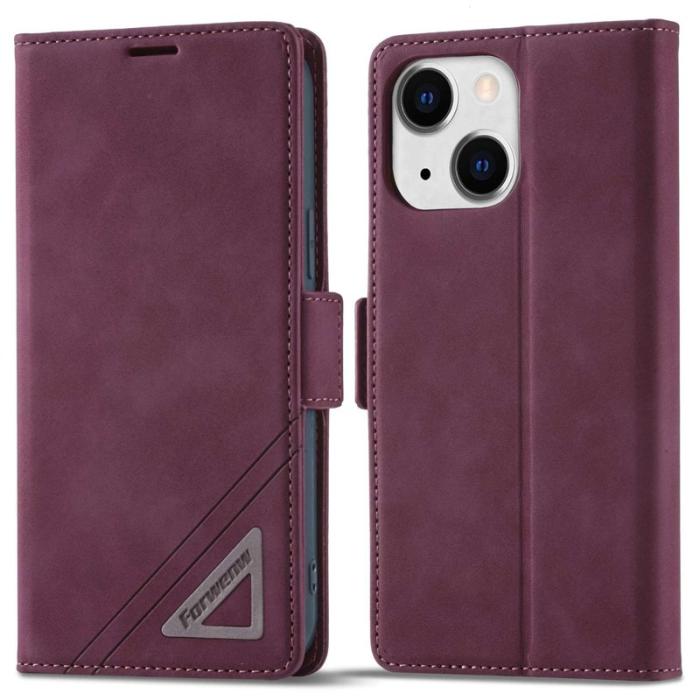 FORWENW - FORWENW F3-Series iPhone 14 Plus Plånboksfodral Konstläder - Vinröd