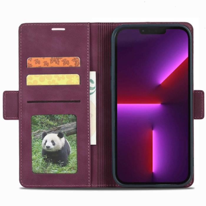 FORWENW - FORWENW F3-Series iPhone 14 Plus Plånboksfodral Konstläder - Vinröd