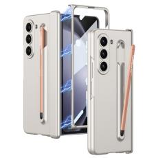 GKK - GKK Samsung Galaxy Z Fold5 Fodral &Auml;kta l&auml;der - Silver / Rosa