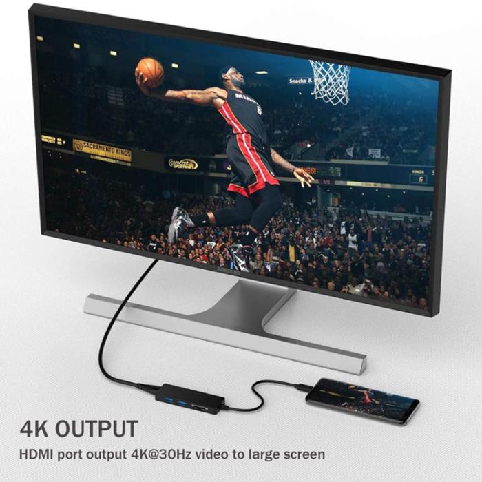 SiGN - SiGN 5-i-1 USB-C-adapter HDMI 4K MicroSD, max 15W, 5V, 3A - Svart