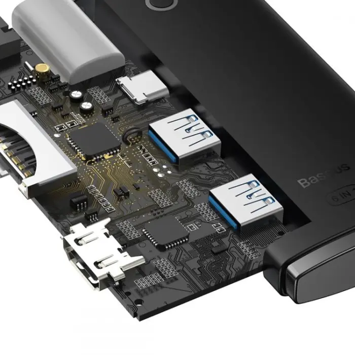 BASEUS - Baseus Lite Series 6-Port HUB Adapter USB-C - Svart