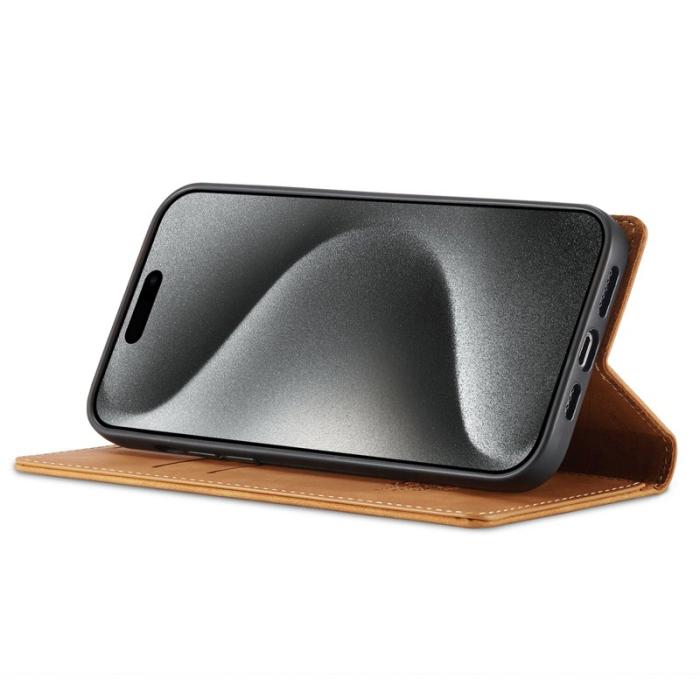 LC.imeeke - LC.IMEEKE iPhone 16 Pro Plånboksfodral Konstläder- Brun