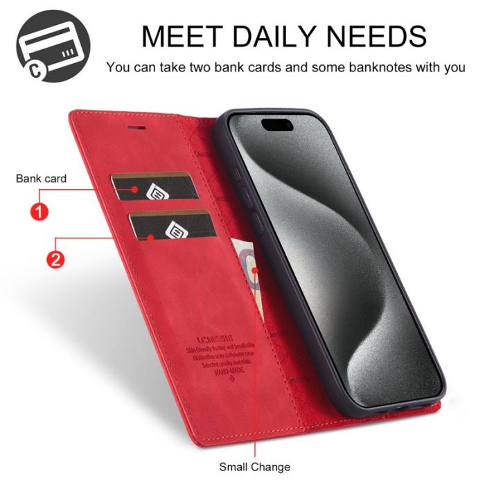 LC.imeeke - LC.IMEEKE iPhone 16 Pro Plånboksfodral Konstläder- Röd