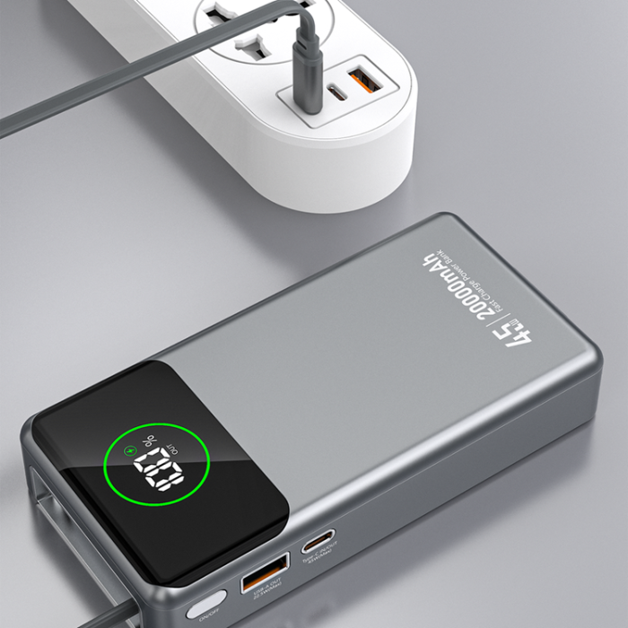 Dudao - Dudao Powerbank 20000mAh 45W med Inbyggda Utdragbar USB-C Kabel K31 Pro - Grå