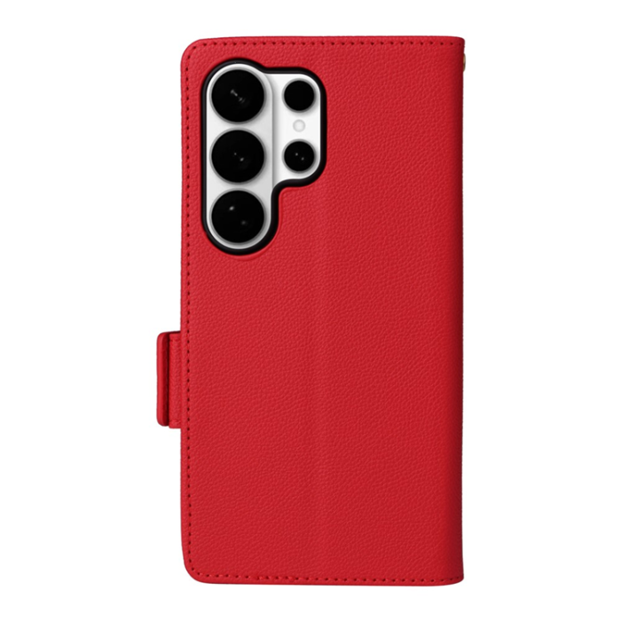 A-One Brand - Galaxy S26 Ultra Plånboksfodral Litchi Läder med Rem - Röd