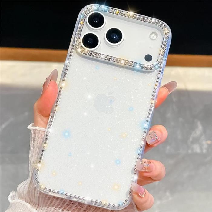 A-One Brand - iPhone 17 Pro Mobilskal Rhinestone Edge -Glitter Transparent