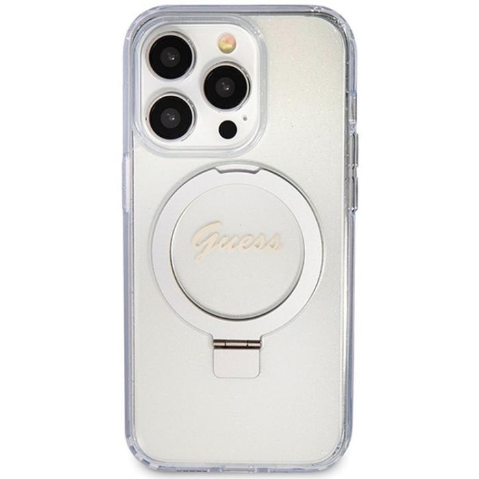 Guess - Guess iPhone 15 Pro Mobilskal Ringhållare Magsafe Glitter Script