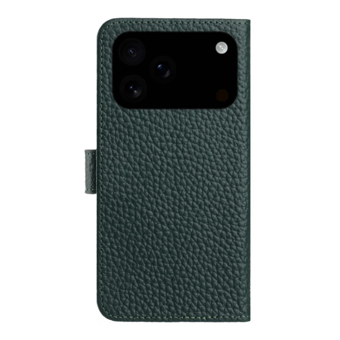 A-One Brand - iPhone 17 Pro Plånboksfodral Äkta Läder Litchi Flip - Grön
