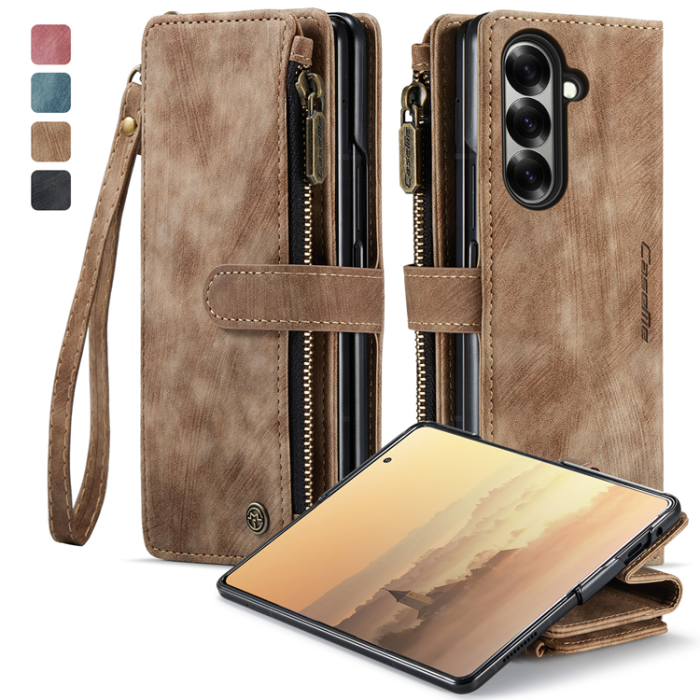 Caseme - CASEME Galaxy Z Fold 7 Plånboksfodral Med Rem läder - Brun