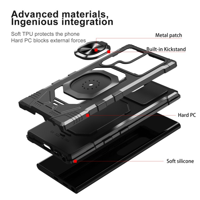 OEM - Galaxy S23 Ultra Skal Ringhållare Kickstand Anti-Fall - Svart