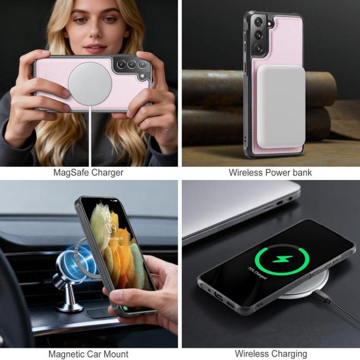 OEM - JEEHOOD Samsung Galaxy S21+ 5G Fodral KonstLäder - Rosa