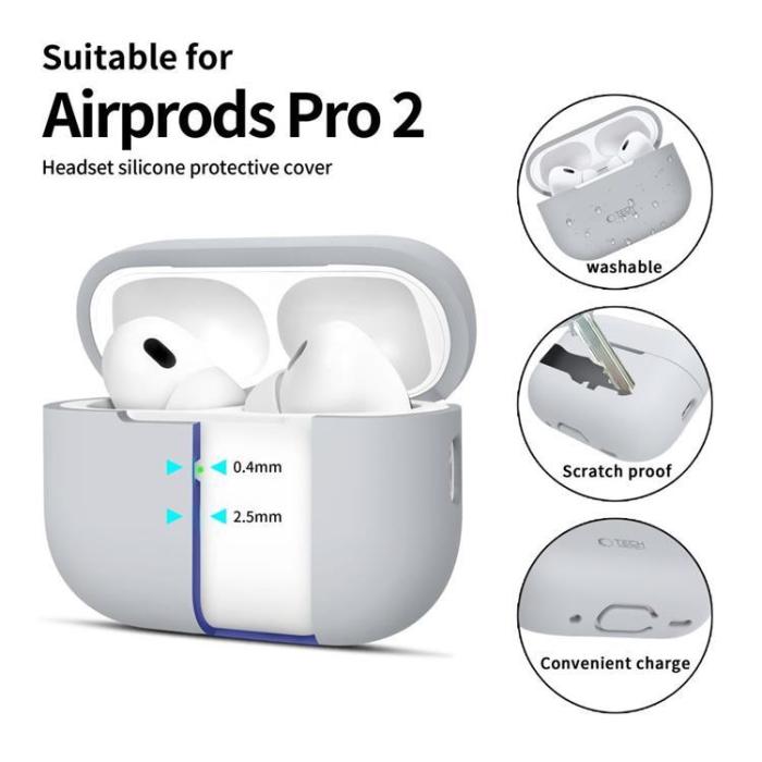 Tech-Protect - Tech-Protect Apple Airpods Pro 1/2 Skal Silikon - Crayon Grå