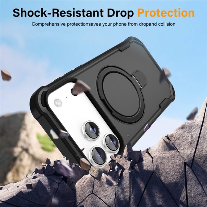 A-One Brand - iPhone 17 Pro Mobilskal MagSafe Kickstand Shockproof - Svart