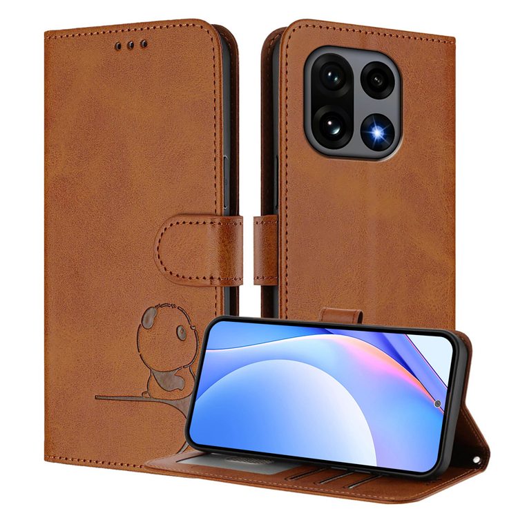 OnePlus 15 Konstläder Plånboksfodral Panda Imprint RFID-Skydd (Brun) | 2353 | AlltMobil